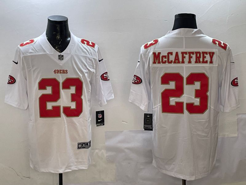 Men San Francisco 49ers #23 Mccaffrey White gold Fashion 2025 Nike Limited NFL Jersey style 1->san francisco 49ers->NFL Jersey
